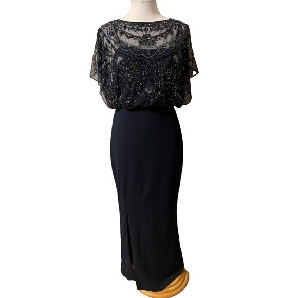 Aidan Mattox Dress 4 Blue Sequin Formal Long Maxi Cruise Party Wedding $450 NEW - Picture 3 of 16